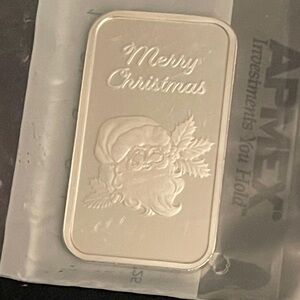 2025 1 oz Silver Holiday Bar - APMEX - still in plastic - Santa / Merry Xmas
